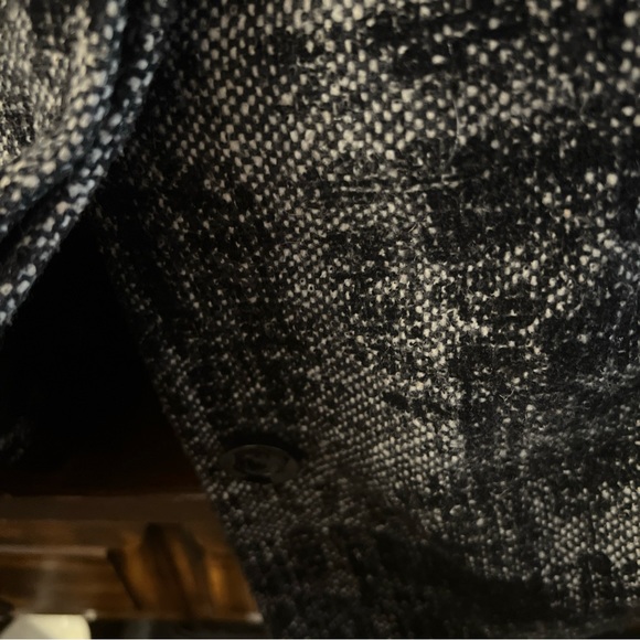 Zara Basic L White Black Jacket 17% Wool Lined Winter Big Pleated Collar F1 - Picture 5 of 11